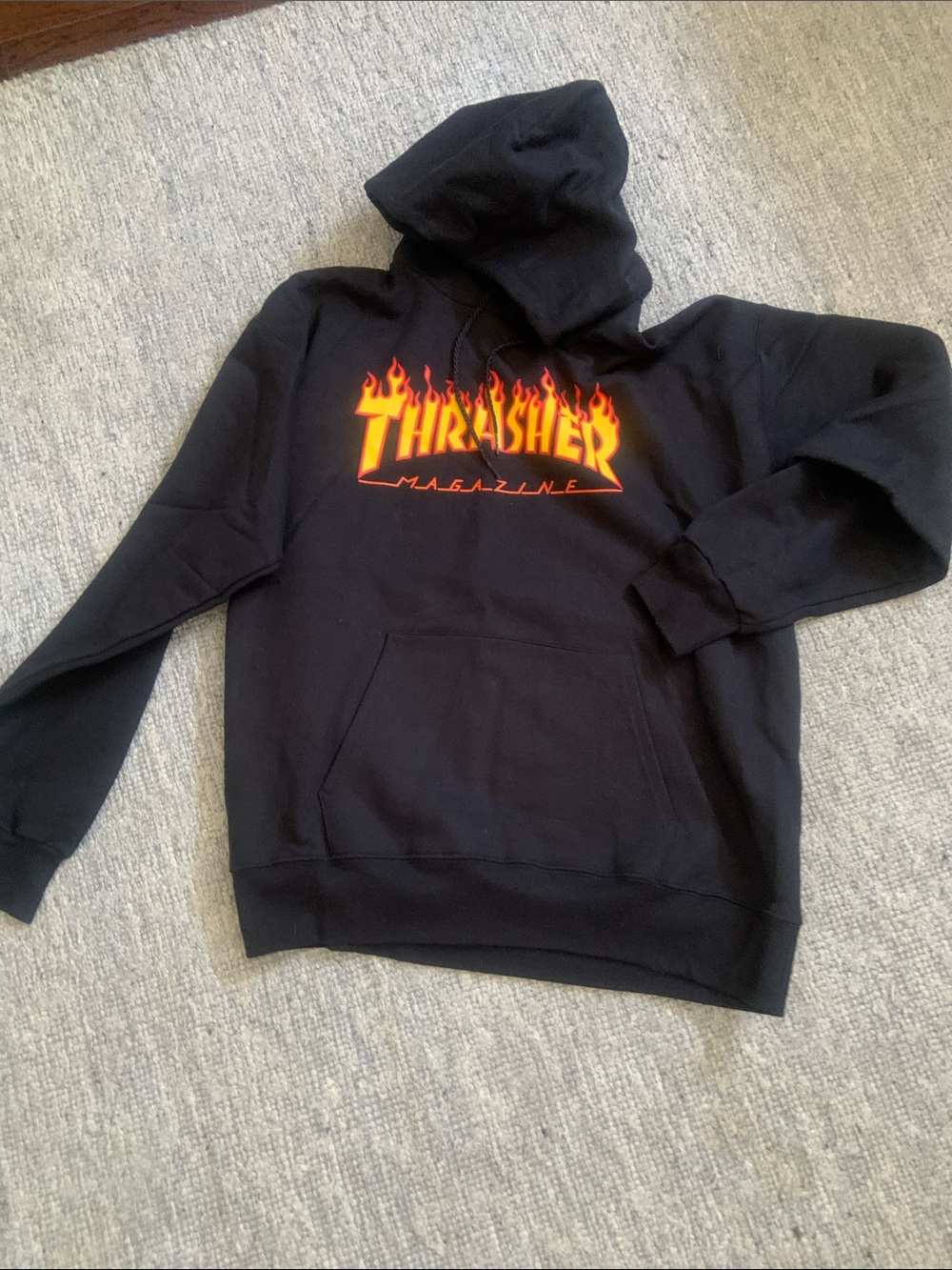 Thrasher Black Pullover Hoodie with Flame Logo